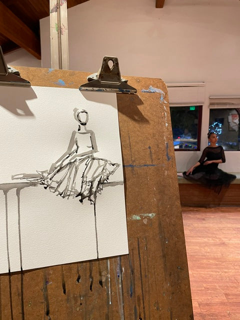 Ballerina Drawing and Painting Exploration with Live Model Class